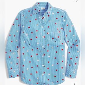 NWT J. Crew Factory Cotton Poplin Shirt Signature Fit Medium Stripe Apple School